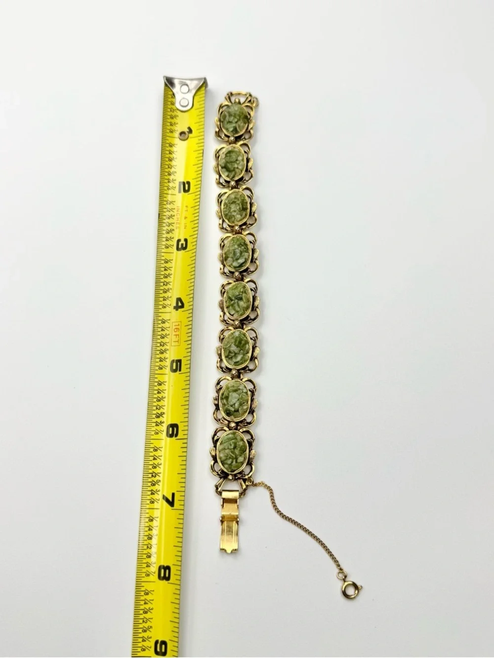 Vintage Green Jade Gold Toned Bracelet